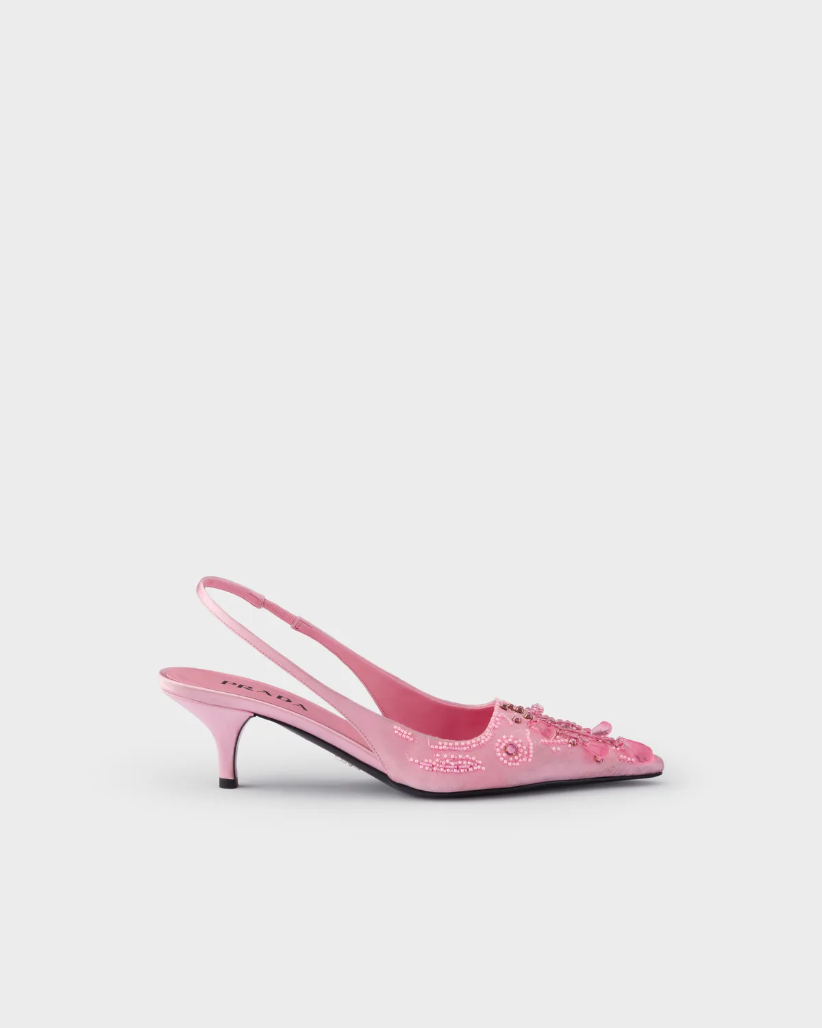 Prada Embroidered Satin Slingback Pumps (Rosebud Pink)